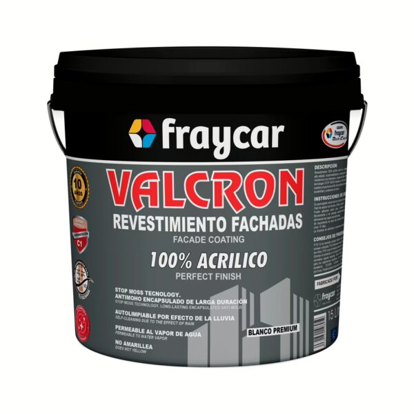 Pintura de fachadas<br><SPAN STYLE="color:#1e6fb6;font-weight:bold;">Valcron 100% Acrilico</span><br><SPAN STYLE="font-size:14px;color:#1e6fb6;">Calidad:</SPAN><img src="../../../5estrellas.jpg">
